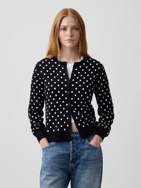 Gap Polkadot Crewneck Cardigan Sweater Preppy Classic Fall Office Teacher NWT S